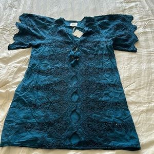 Alicia Bell turquoise mini Angel Kaftan Lace